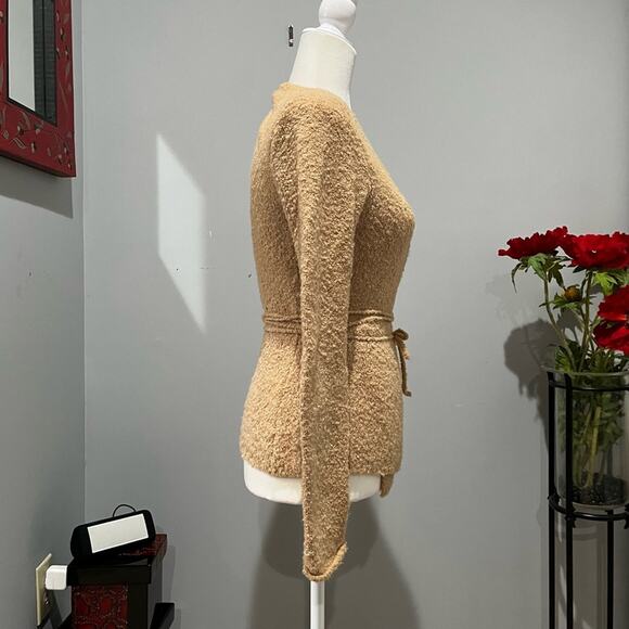 NEW Moda Intl Wool Chenille Wrap Tie Fitted Acrylic Plunge Neck Sweater S NWOT - Picture 7 of 16